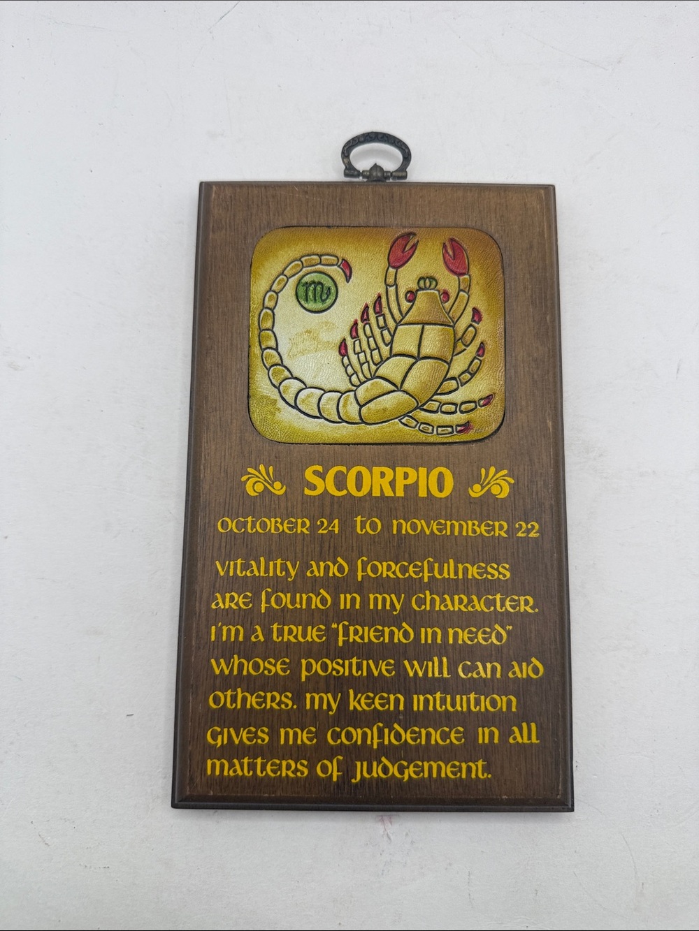 Vtg 1976 Wallace Berrie Scorpio Zodiac Wall Plaque Astrology Sign Decor Boho